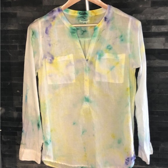 Up-cycled Tie-dye water color effect Med Blouse blue yellow - Picture 3 of 7